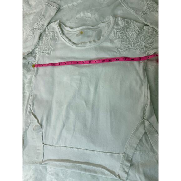 Free People Outer Sunset Ivory White Lace Insert Long Sleeve Boho Knit Top XS - Picture 15 of 16